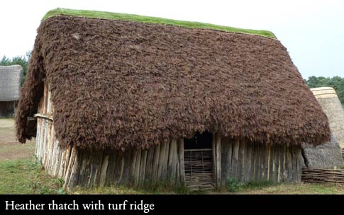 Heather thatching with turf ridge at Weststow Anglo Saxon Village.