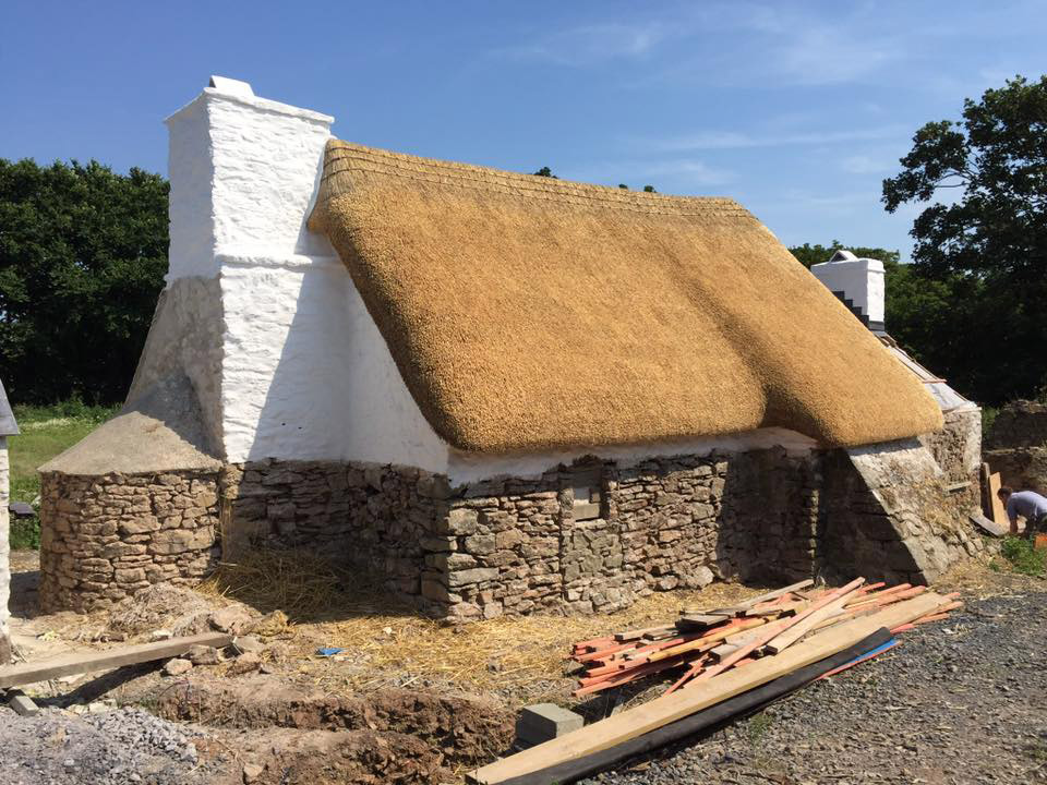 The back of the cottage thatched and lime washed